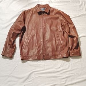 Polo men's cognac leather bomber style- size medium